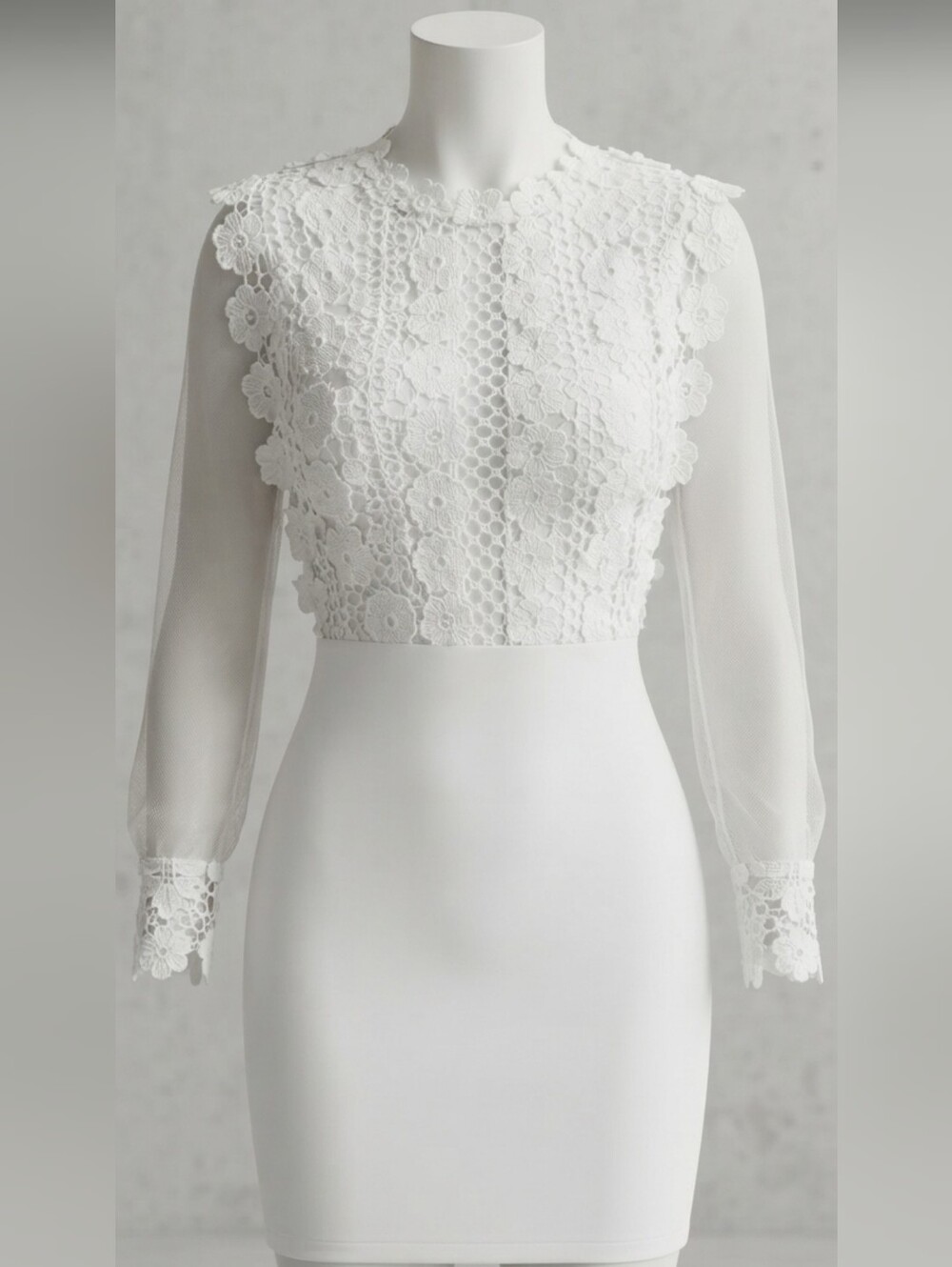 ELEGANT LACE WHITE RUFFLE MINI DRESS - Picture 13 of 13